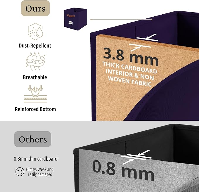 DECOMOMO Storage Bins, Cube Storage Bin with Labels | 10.5" x 11" Fabric Storage Cubes for Shelves (6pcs, Deep Voilet)