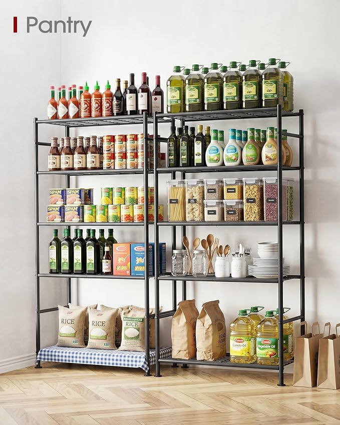 Sakugi Storage Shelves - 5 Tier Shelf Organizer, Heavy Duty Garage Shelving Unit with Leveling Feet, Stable Metal Shelves Organizer for Pantry, Kitchen and Closet, 33.0" W x 12.6" D x 72.0" H, Black