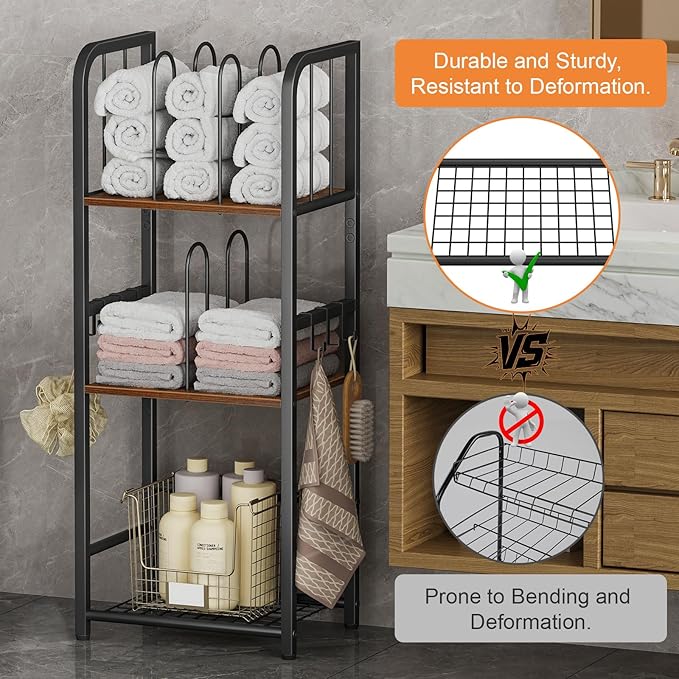 Snughome Towel Rack Free Standing 3-Tier M-Shaped Detachable Dividers, Metal Towel Storage Shelf for Bathroom, Pool Towel Rack Holder, Space-Saving Storage Organizer, Modern Bath Towel Storage Holder