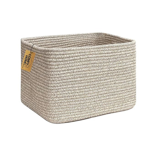 COMFY-HOMI Cotton Rope Woven Basket with Handles for Shelves,Toys,Book, Cloth Storage Baskets Bin for Organizing- 1 PCSToy Decorative Organizer for Living Room, Bathroom