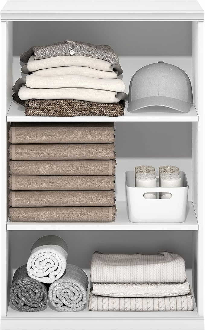 Furinno FANO Closet Organizers and Storage, 3-Tier Closet Organizer with Adjustable Shelves, Stackable Open Shelf Closet Shelves, 15.9 x 23.6 x 36.2 for Wardrobe, Bedroom, Living Room, White