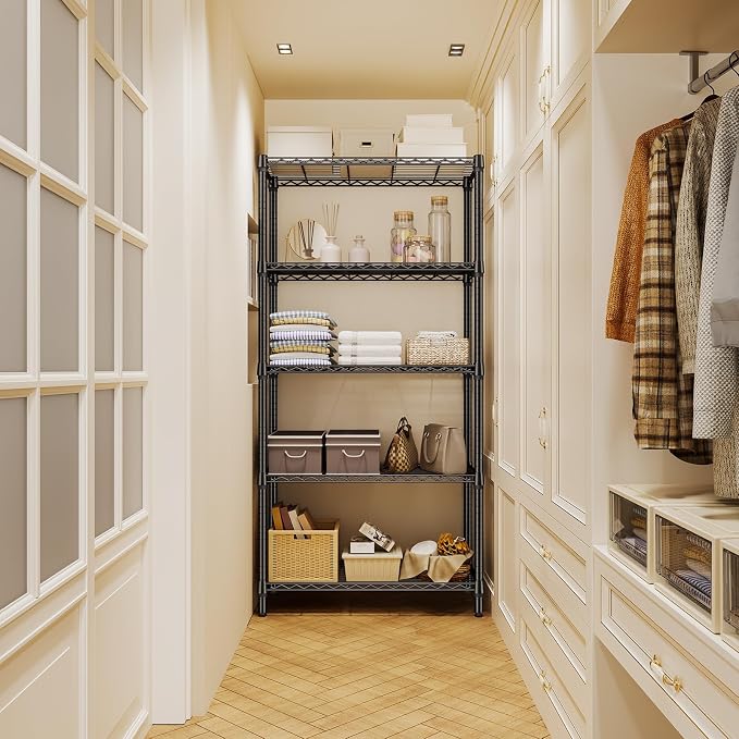 M MZG 1250 lbs 5 Tier Shelf Metal Storage Shelves Shelving Wire Rack Heavy Duty Closet Organizers for Garage Kitchen Bathroom Laundry Black 15.7" D x 33.5" W x 68.5" H
