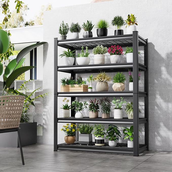 Set of 2 Garage Shelving-2500 lbs 5 Tier Storage Shelves, Adjustable Heavy Duty Metal Shelving Unit and Storage Large Wire Rack, Utility Steel Shelf for Warehouse Industrial Pantry -72"x59"x20", Black