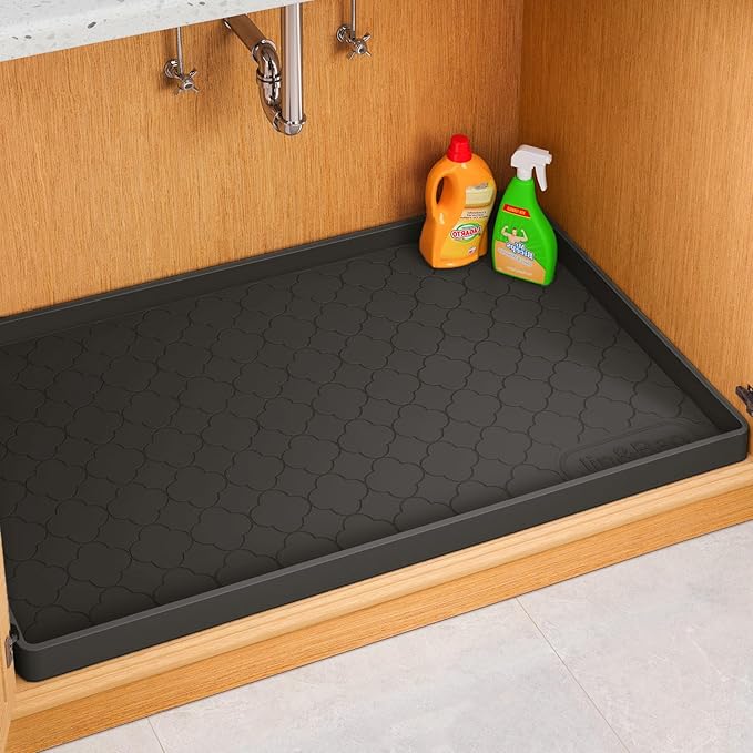 Jin&Bao Under Sink Mat 37" x 22" Waterproof Silicone Cabinet Kitchen Liner | Silicone under kitchen sink mat,cabinet protector,bathroom shelf liner,raised edge,anti-slip,easy to clean & dishwasher safe