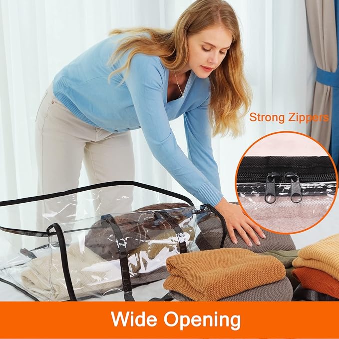 3 Pack Clear Storage Bags 110L Over-Sized Clothes Bags with Double Zippers Sturdy Handles Tote Moving Bags for Duvet, Comforters and Blankets Organizer | Plastic Storage Bag, Foldable Closet Organizer, For Comforter Blanket Bedding Duvet Toys, Moving Bags