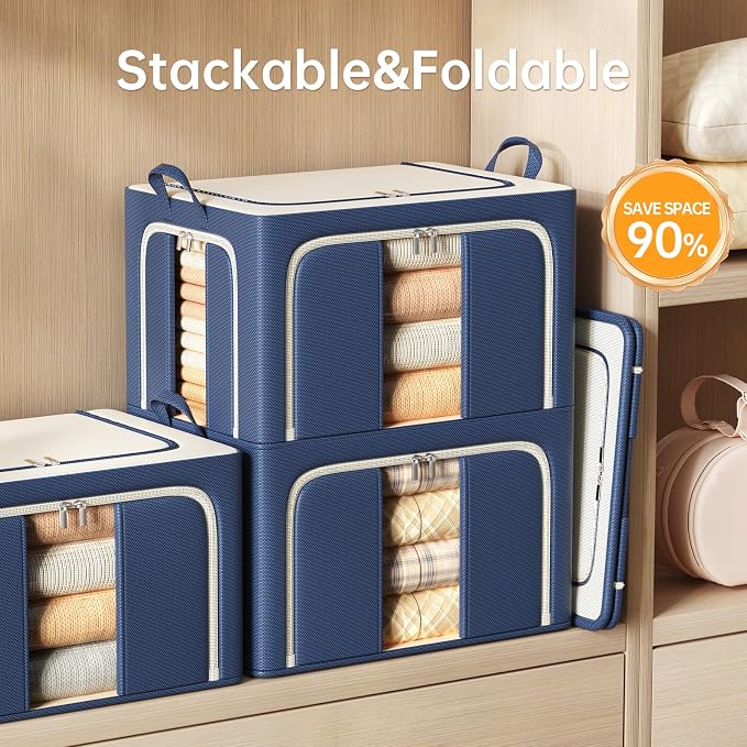 3 Openings Clothes Storage Bins with Metal Frame，66L (navy blue) | Oxford-Gewebe
