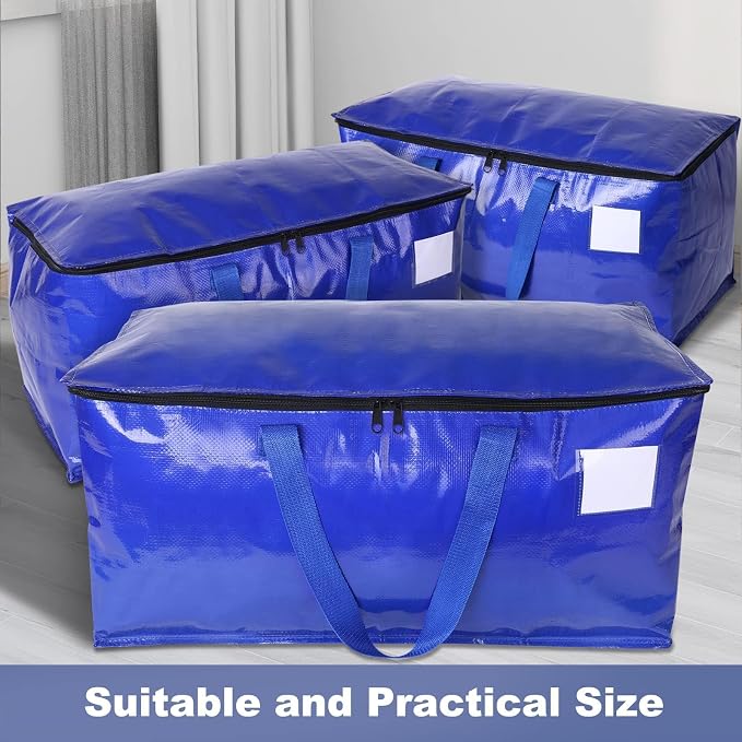 StorageRight Heavy Duty Moving Boxes-Moving Bags with Zipper, Reinforced Handles and Tag Pocket-Collapsible Moving Supplies-Totes for Storage Great for moving, Storage and Travel 93L(Blue-8 Pack)