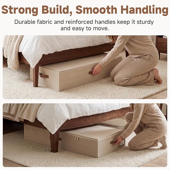 StorageWorks Underbed Storage Containers with Lids, 2-Pack 6.75" Low Profile Under Bed Organizers for Clothes, Bedding and Sweaters, 73L Large Fabric Storage Bins, Foldable Space Saving, Taupe