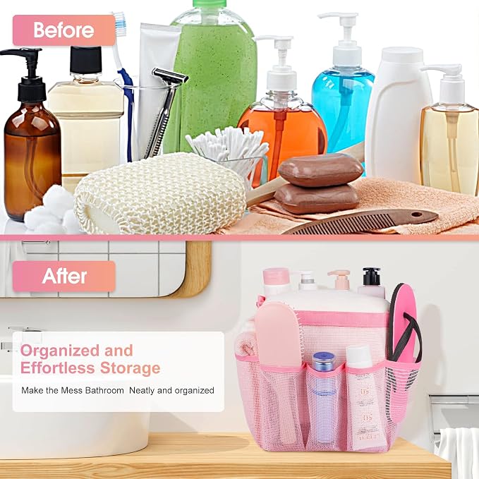 Mesh Shower Caddy Portable - 9 Pockets for College Dorm Room Essential | Large Capacity Mesh Shower Caddy with 9 Pockets, Portable Hanging Toiletry Bag for College Dorm, Gym, Camping and Beach