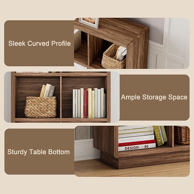 ChooChoo 3-Tier Bookshelf, 6 Cube Storage Organizer, Wooden Bookcase with Storage, Cube Storage Bookshelf for Bedroom and Home Office, Brown Walnut