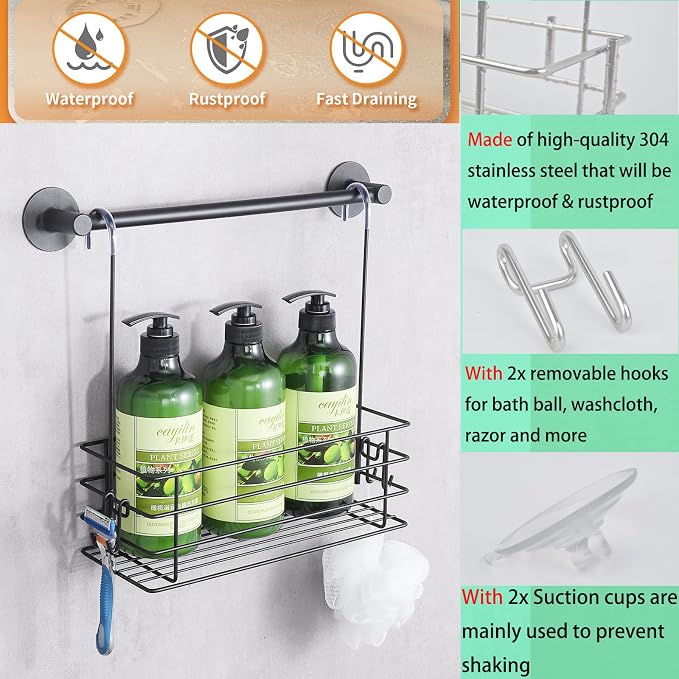 1-Tier Shower Caddy Hanging Shower Organizer Rack with Hook Over Door 2PK