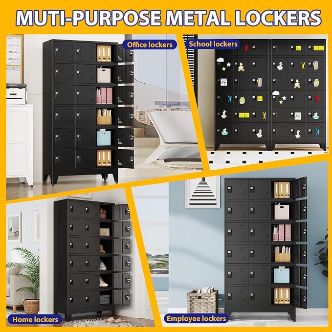 PAOFIN Metal Storage Lockers for Employees with Lock,Metal Storage Locker with 18 Doors for School Garage Office Gym Bedroom,Assembly Required,18 Door Black