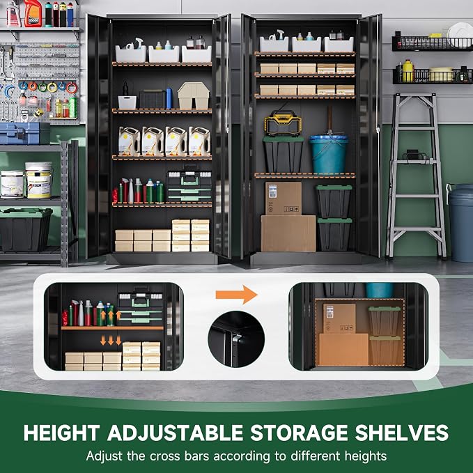 Letaya Metal Garage Storage Cabinets with Lock Door and Adjustable Shelves, Steel Tool Cabinets for Home,Office,Warehouse Organisieren (Black, 72" H)