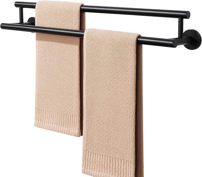 Alise Double Towel Bar Black,24" Towel Racks for Bathroom Wall Mounted | Bathroom Towel Rack SUS304 Stainless Steel Bathroom Towel Holder Quick Drying Hand Towel Holder Towel Bar for Walls