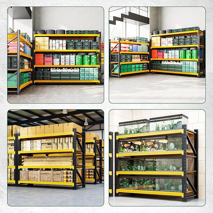Letaya 3000LBS Heavy Duty Storage Shelves,70" H Metal Garage Shelving Units,4 Tier Large Tall Industrial Shelving,Adjustable Utility Rack Shelf for Warehouse,Basement (Yellow, 48" W x 24" D x 70" H)
