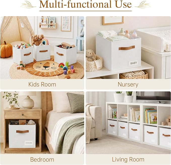 Storage Cubes 8 Pack, 11 Inch Fabric Storage Cubes Organizer Bins with Labels, Odor-Free & Sturdy PP Structure, Cubby Baskets for Closet, Shelves, Toys & Nursery (White)