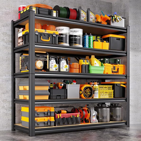 78" H Garage Shelving Heavy Duty Storage Shelves, Metal Adjustable Shelving Unit, Utility Garage Organizer Shelf for Basement, Pantry, Kitchen, Warehouse, 78" Hx45.6 Wx19.7 D, Black
