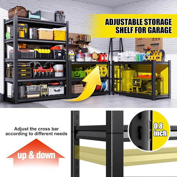 Set of 4 All Metal Garage Shelving - 2050 lbs 5 Tier Storage Shelves, Adjustable Heavy Duty Metal Shelving Unit and Storage Large Rack, Utility Steel Shelf for Warehouse Industrial Pantry 71"x46"x20"