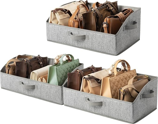 GRANNY SAYS Purse Organizer for Closet, Large, Gray, 3-Pack | Trapezoid Storage Bins, Closet Organizer Bins for Shelf, Fabric Clothing Organizer, Closet Organizers and Storage