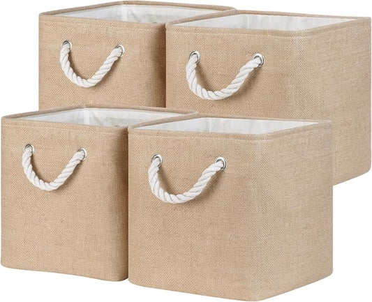 Temary Cube Storage Bins 11 Inch Fabric Storage Baskets 4 Pack Collapsible Storage Cubes Baskets for Gift Empty, Cube Organizer Bins Cloth Basket for Shelves (Linen Yellow)