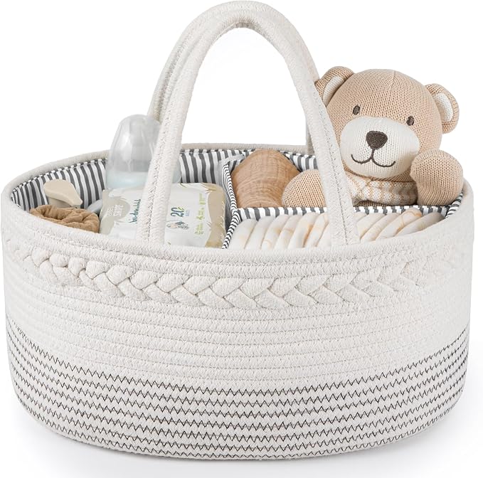 Maliton Baby Diaper Caddy Organizer, Cotton Rope Diaper Caddy Basket, Large Storage Basket for Newborn Boys and Girls, Gift for Baby Shower List, Newborn Essentials | 100% Cotton Rope Baby Caddy, Soft Yet Structured, Nursery, Car & Camping Use, Keeps B...
