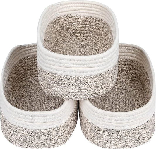 CubesLand Baskets for Shelves Storage,Cube Shelf Closet Storage Bins Set 3 | Long-lasting &Skin-friendly Toy Basket Bin,Stylish Room Decor Basket,Woven Off White/Light Brown