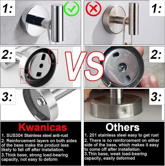 6 Pieces Polished Chrome Bathroom Hardware Accessories Set Hand Towel Ring 16&23.6 inch Round Towel Bar Toilet Paper Holder Towel Hooks 2 Pieces SUS 304 Stainless Steel,Heavy Duty,Wall Mounted
