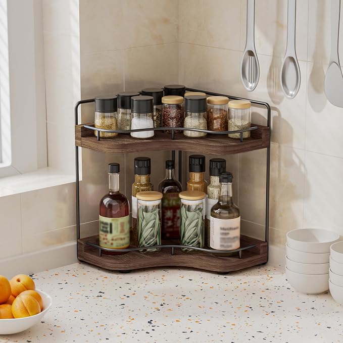 2-Tier Corner Bathroom Counter Organizer, Larger Size | Embedded Screw Holes, Sturdy & Stable, Oversized, Holds More, Vanity Shelf for Makeup & Skincare
