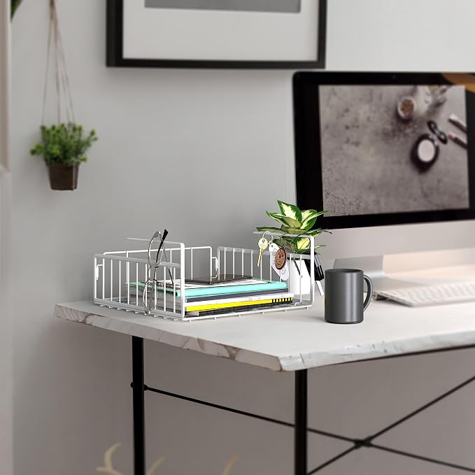 Simple Houseware 2-Pack Under Shelf Wire Metal Basket Shelf, White | Space-Saving Storage Organizer for Kitchen, Pantry, Closet, Office, No Tools Required