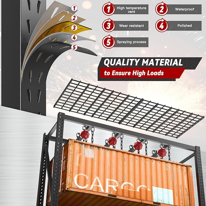 Bepatio 8000LBS Heavy Duty Garage Shelving,77" W Shelves for Industrial | 4-Tier Adjustable Metal Shelving Unit,Rust Proof Large Tall Rack,for BasementsWarehouse Shop Commercial,77"W x 24" D x 72" H