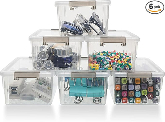 Citylife 6Packs 1.3Qt Small Storage Bins with Lids,Stackable Clear | Plastic Containers for Beads, Buttons, Sewing Supplies, Office Supplies and Small Toys