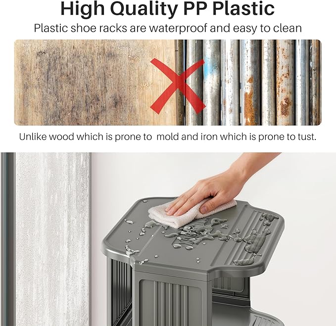 Kitstorack 8-Tier Vertical Plastic Shoe Rack, Freestanding Stackable Shoe Storage Organizer Cubes Shoe Shelf Tower or Small Closets and Tight Spaces, Gray