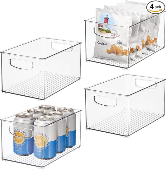 iDesign Stackable Clear Plastic Bin, 4-Pack | Kitchen Organizers and Storage, For Fridge and Pantry