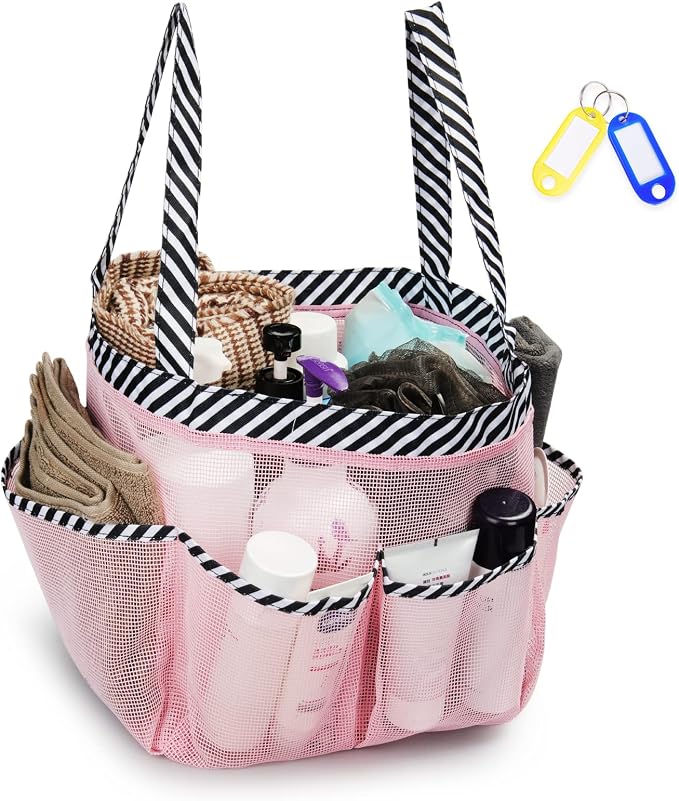 Temede Mesh Shower Caddy Portable for College Dorm Room Essentials | Large Capacity 8-Pocket Shower Tote Bag, Toiletry Bag with Quick-Dry and Dual Handles for Girls, Dorm, Travel, Camping