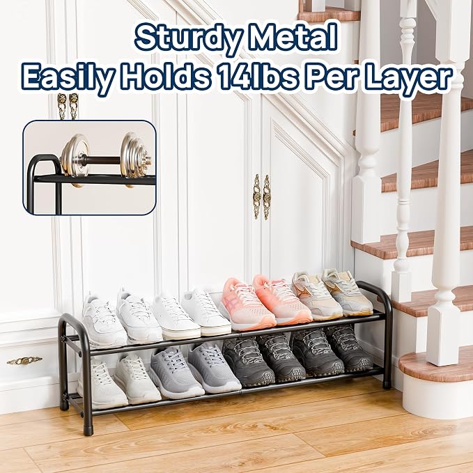 ENJOYBASICS 2 Tier Expandable Shoe Rack for Closet, Small Metal Shoe Organizer, 8 Pairs, Black