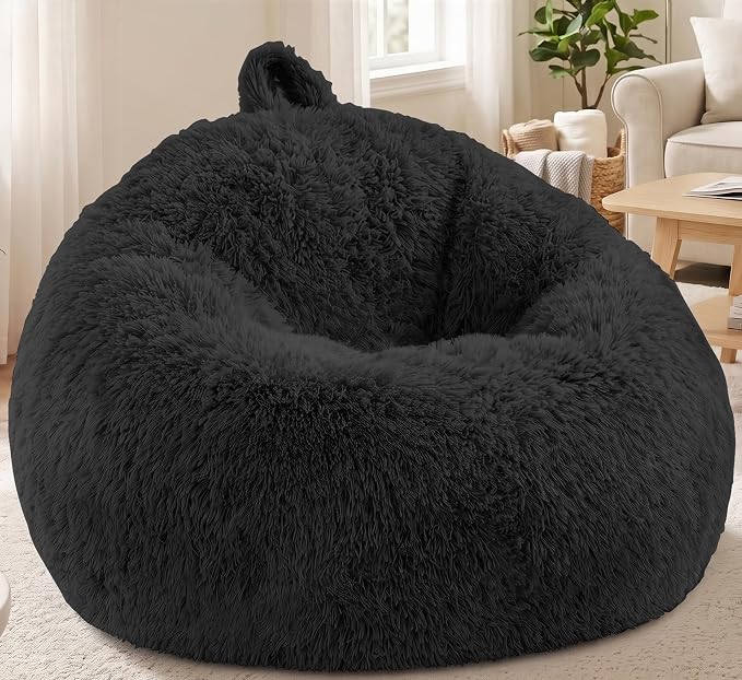 Stuffed Animal Storage Bean Bag Chair Cover, Soft Bean Bag Cover | Fluffy Faux Fur Stuffed Animal Storage Chair, Non-Slip Bottom, Fill with Plush Toys or Blankets, for Adults Teens Kids Girls