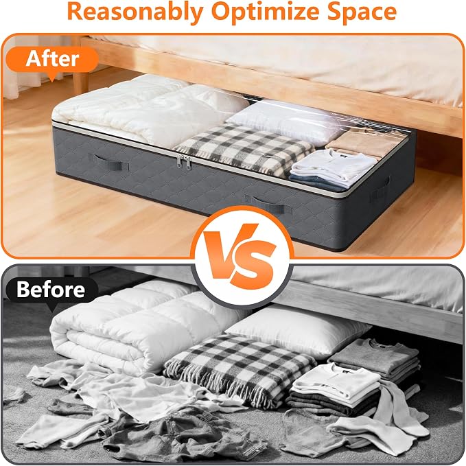 90L Under Bed Storage Containers,4-Pack Closet Organizer Storage Bins,Black | for Organization and Storage Clothes, Shoes, Blankets & Pillows,Visible Transparent Top Storage Bins with Lids