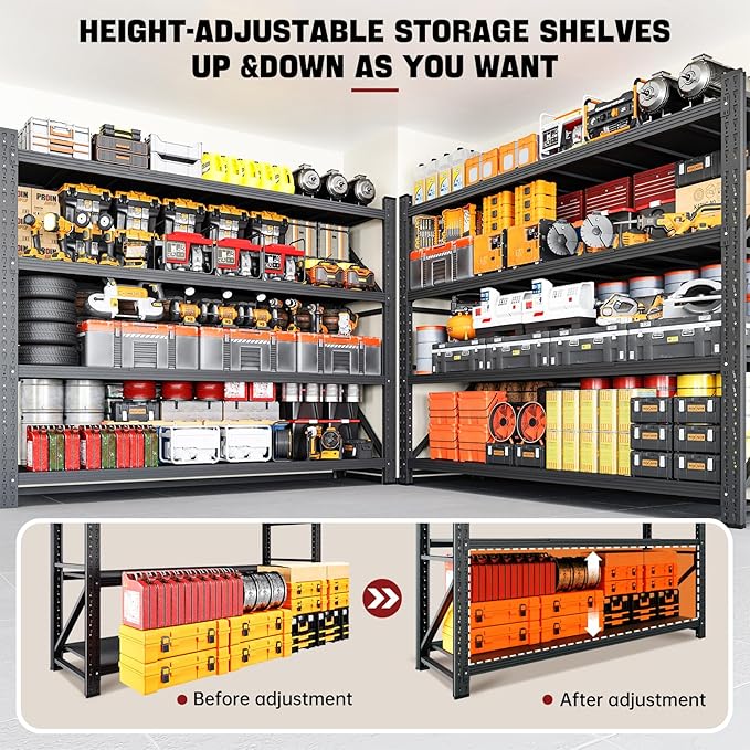RAVIGIN 7000LBS Storage Shelves,79" W Garage Shelving Heavy Duty Metal Adjustable Garage Shelves, Shelving Units Industrial Shelving for Warehouse,79" W x 24" D x 79" H,Black