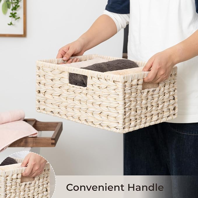 GRANNY SAYS Wicker Storage Basket for Shelves, Waterproof Wicker Basket for Organizing, Woven Basket for Shelves, Decorative Basket for Entryway, Butter Milk