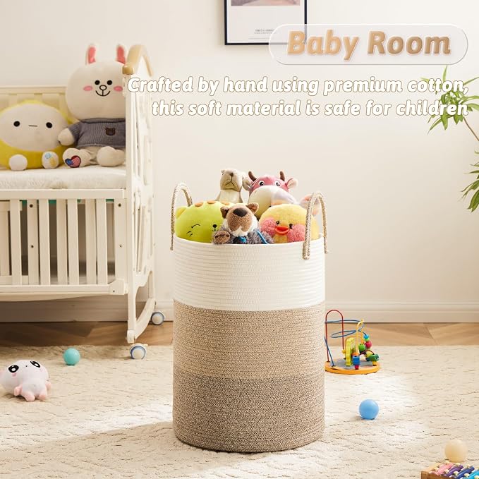 Artfeel Laundry Basket,Woven Cotton Rope Laundry Hamper,100L for Decorative Storage of Dirty Clothes,Toys and Blankets in Bathroom,Bedroom and Living Room