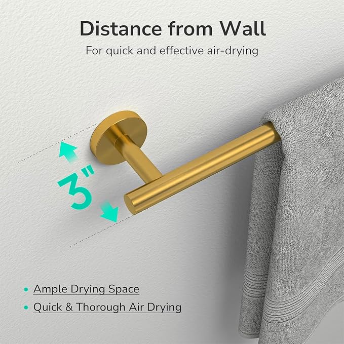 USHOWER Brass Gold Bath Towel Bar, 30-Inch Towel Racks for Bathroom | Thicken SUS304 Stainless Steel Towel Rod, Towel Holder Wall-Mounted, Modern Home Decor (Total Length 32-Inch)