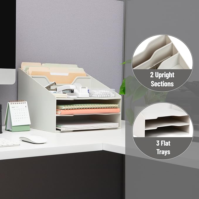 Mind Reader Desktop Organizer, Vertical File Holder, Paper Trays, Office, Plastic, Beige