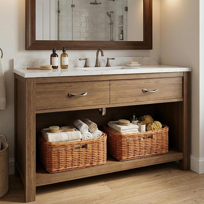 StorageWorks Pantry Baskets, Willow Storage Baskets for Organizing, Shelves, Pantry Organizers and Storage, Light Brown, 16 ½"L x 13" W x 7 ½"H
