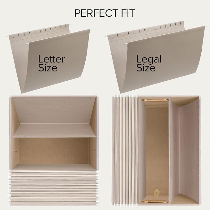 Decorative File Organizer Box Set of 2 - Collapsible Linen Filing Cabinets with Handles Are Perfect to Store All Your Documents & Hanging File Folders - Portable Easy Slide Office Crates with Lid