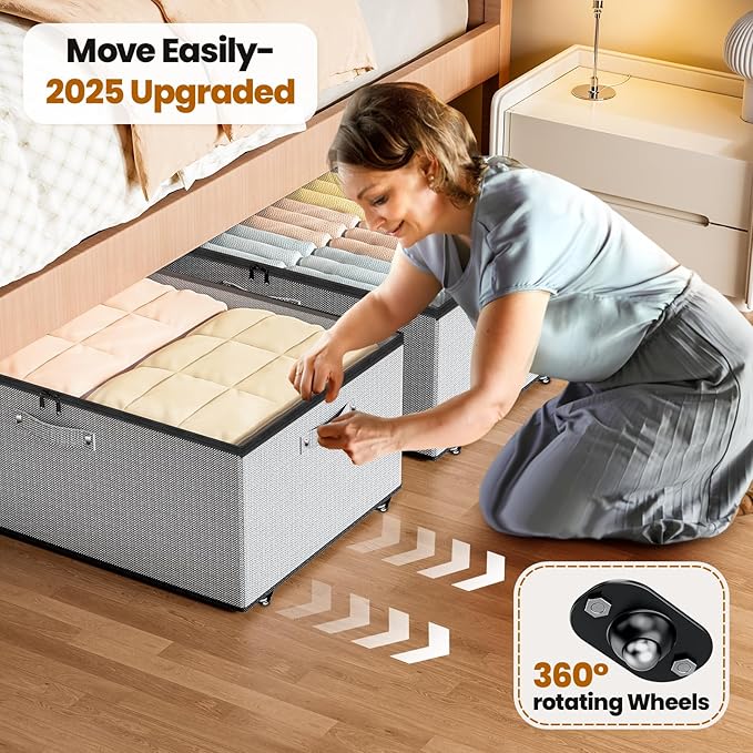 Dayacoco Under Bed Storage With Wheels,10in Underbed Storage Containers 65L | Large Capacity Underbed Storage, No Assembly Required Rolling Under Bed Storage for Clothes Blankets Shoes Grey