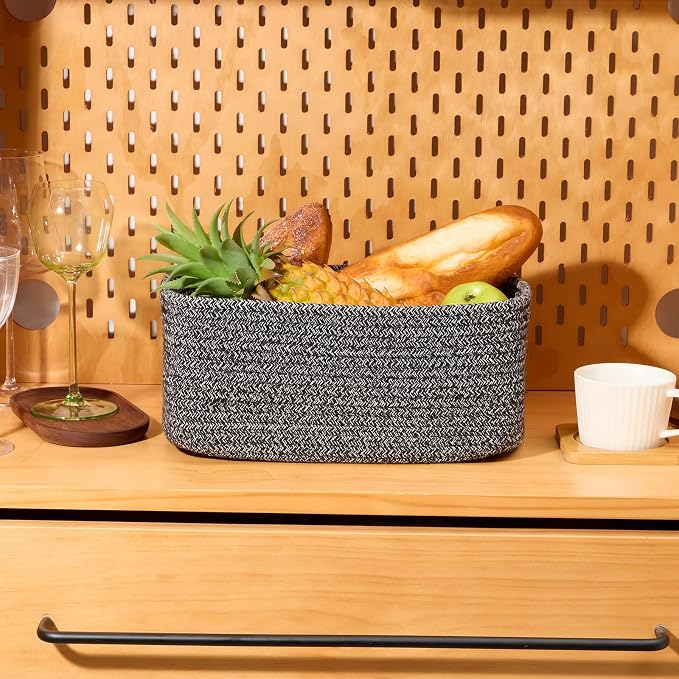 MiniArk Small Storage Baskets for Organizing | Closet Organizer Bins | Shelf Toy Basket | Woven Rope Baskets | Cube Decorative Box | Shallow Basket | 13x8.5x5.1” | 4 Packs Dark Gray