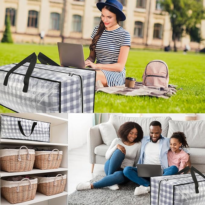 Clear Moving Bags Heavy Duty Extra Large with Strong Zipper Handles | 8 Pack Clothes Storage Bags Totes Space Saving Moving Boxes Bins Packing Bags for College Dorm Compatible with Ikea Frakta