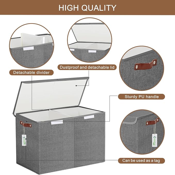 Bagnizer Large Toy Storage Box with Lids, Collapsible Sturdy Baby Storage Organizer Chest Bin Basket for Kids, Boys, Girls, Playroom, Nursery, Bedroom, Closet 25"x13"x16" (Gray)