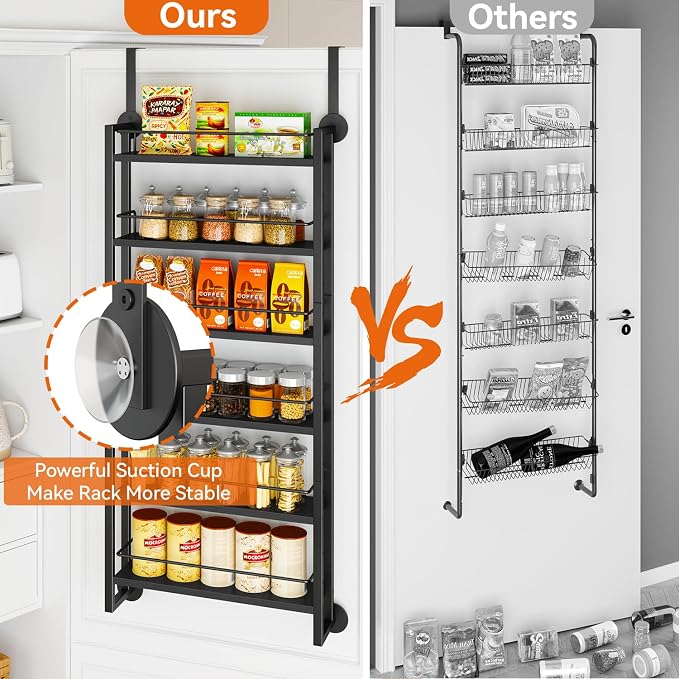 IBUYKE Over the Door Spice Organizer,Door or Wall Mount,Black TLJ028B | 6 Tier Wall Mounted Spice Rack Adjustable Hanging Storage Shelves Spice Organization for Kitchen cabinet Bathroom Closet
