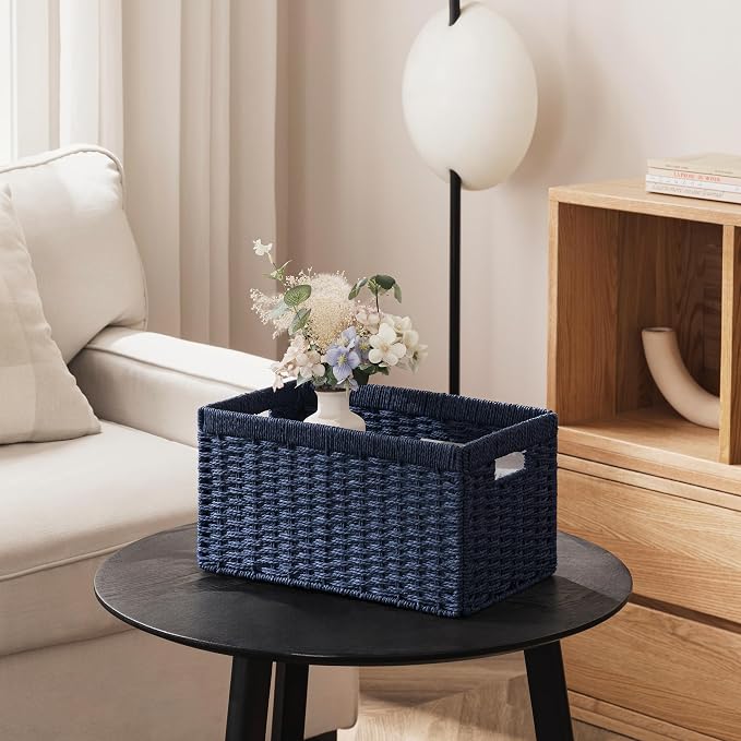 joybest Wicker Baskets for Shelves, Hand-woven Storage Baskets Green | 13.4L x 8.3W x 7.1H inch for Pantry, Kichen Organizing, Foldable Rectangular Bin with Handles, 2-pack